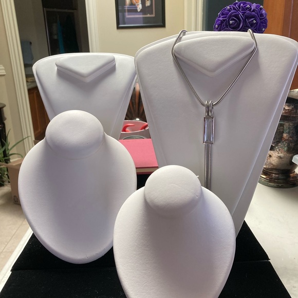 Jewelry display stands. Necklace Set of 4. Whitefaux leather 2 sizes per design